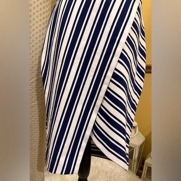 Express NWT Navy and White Striped Wrap Midi Skirt - Picture 2 of 7